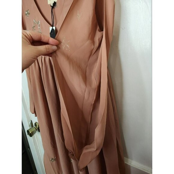 NWT Size Small Chaser Blush Pink Beaded Star Maxi Dress Slit Sleeves - Picture 6 of 9